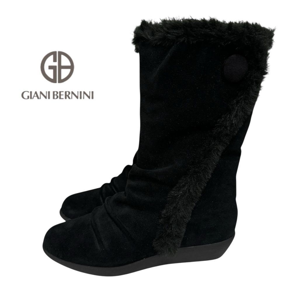 New Giani Bernini Women's Sicilia Black Suede Leather Faux Fur Boots 6.5